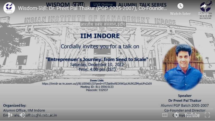 Wisdom-प्रज्ञा: Dr. Preet Pal Thakur (PGP 2005-2007), Co-Founder and Director, Glamyo Health  (Talk #20)